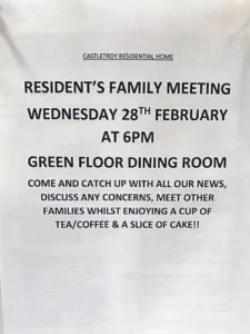 Family meeting with residents at Castletroy Residential Care Home